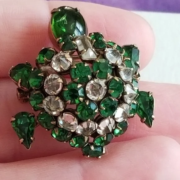 Relisted -Vintage turtle brooch trembler Rhinestone pin unsigned Shreiner tortoi - Picture 13 of 13
